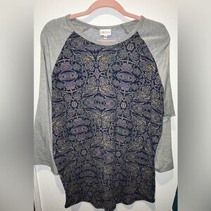 LuLaRoe Navy Paisley Randy with Gray Sleeves